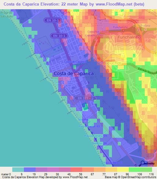 Costa da Caparica,Portugal Elevation Map