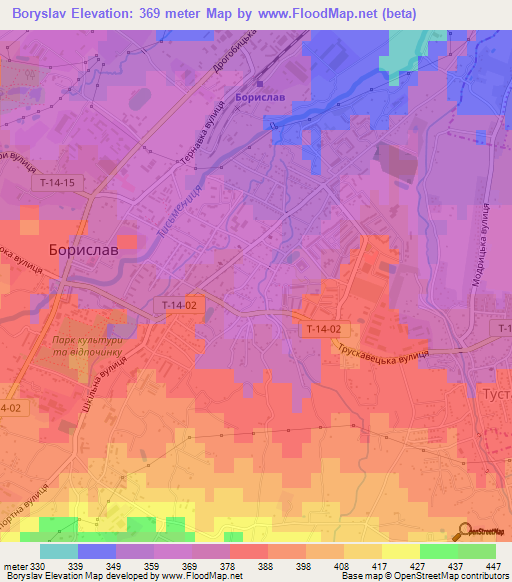 Boryslav,Ukraine Elevation Map