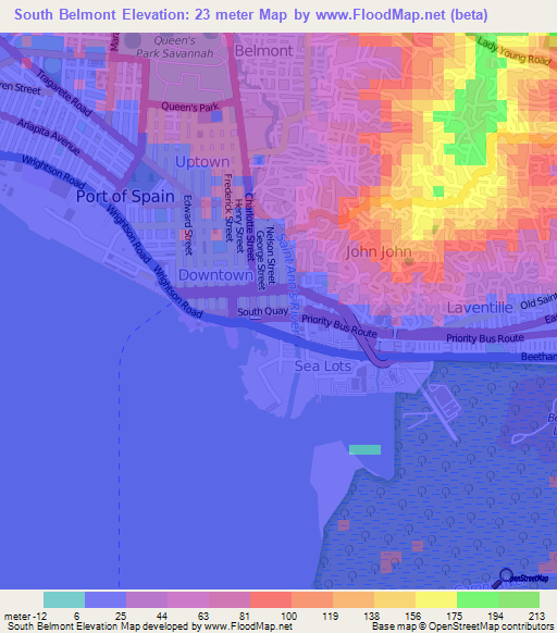 South Belmont,Trinidad and Tobago Elevation Map