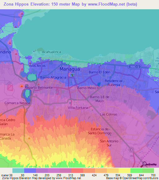 Zona Hippos,Nicaragua Elevation Map