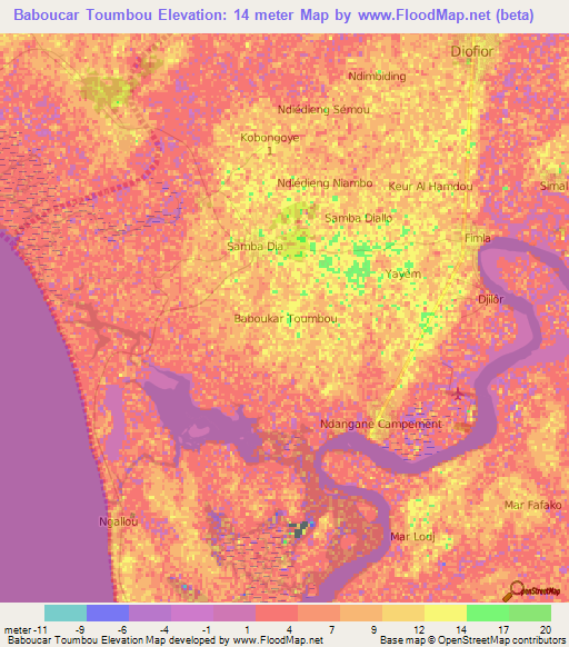 Baboucar Toumbou,Senegal Elevation Map