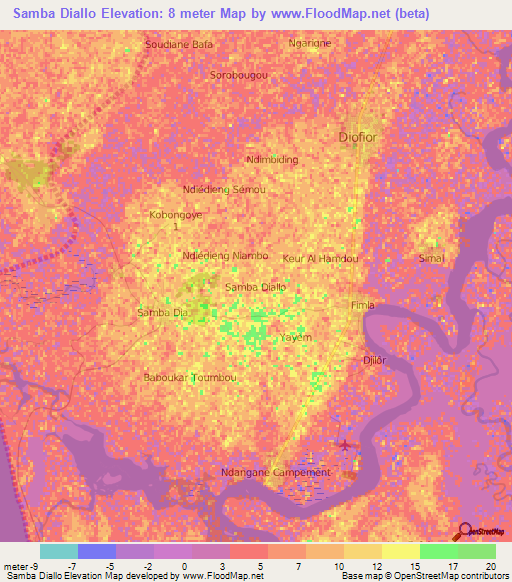 Samba Diallo,Senegal Elevation Map
