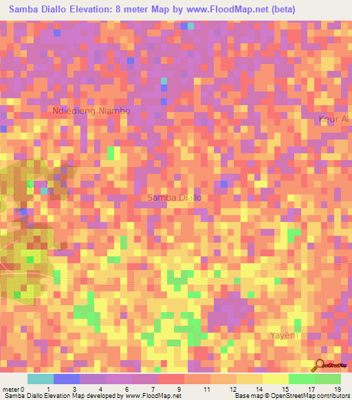 Samba Diallo,Senegal Elevation Map