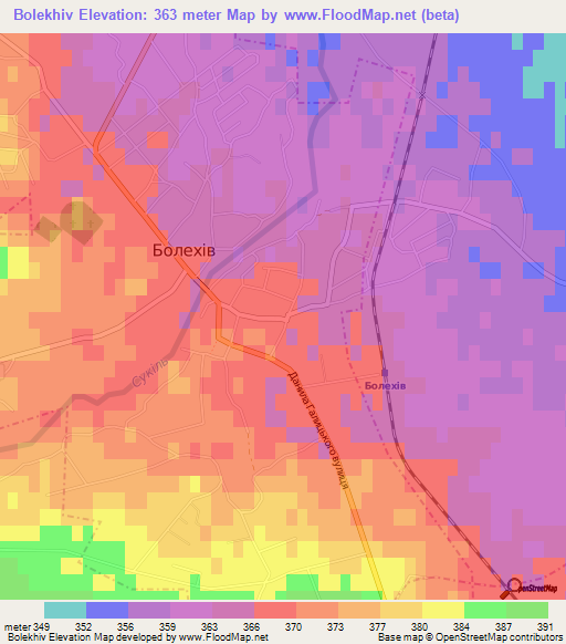 Bolekhiv,Ukraine Elevation Map