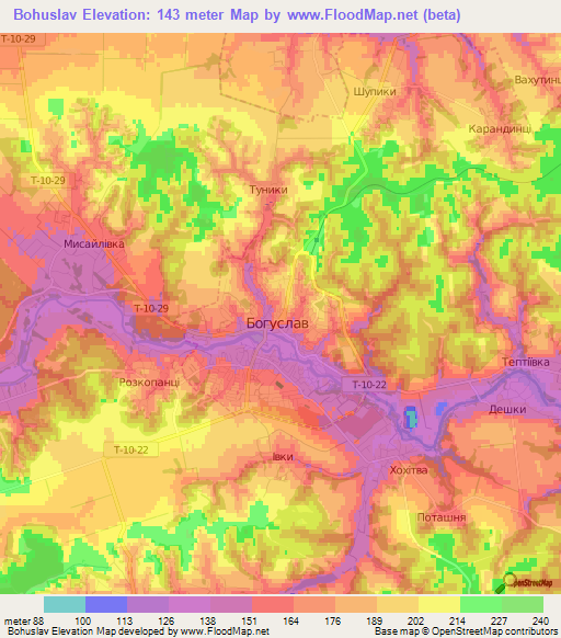 Bohuslav,Ukraine Elevation Map