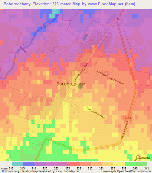 Bohorodchany,Ukraine Elevation Map