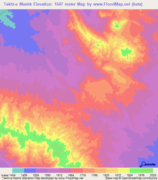 Takht-e Mashk,Iran Elevation Map