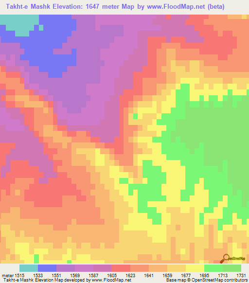 Takht-e Mashk,Iran Elevation Map
