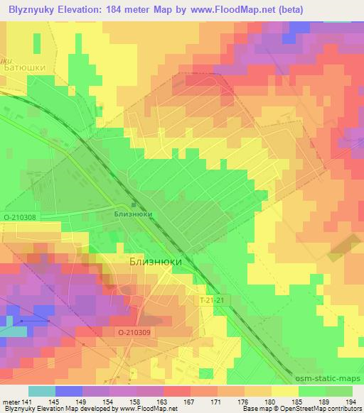 Blyznyuky,Ukraine Elevation Map