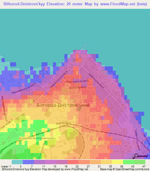 Bilhorod-Dnistrovs'kyy,Ukraine Elevation Map