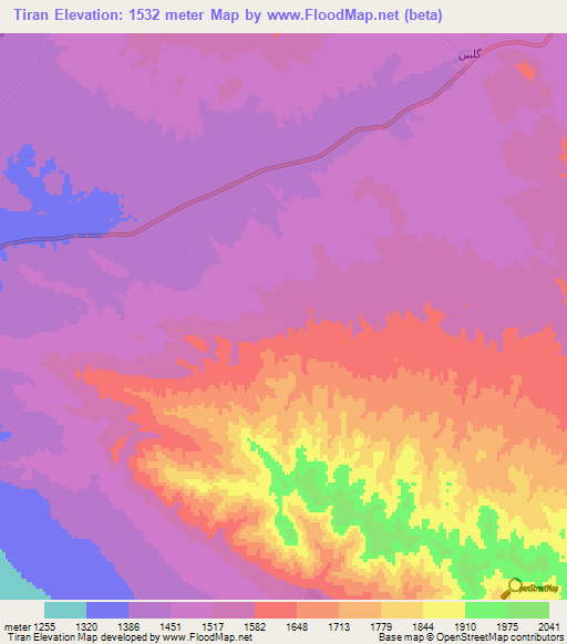 Tiran,Iran Elevation Map