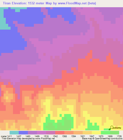 Tiran,Iran Elevation Map