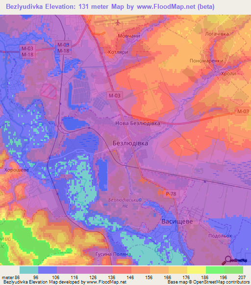 Bezlyudivka,Ukraine Elevation Map
