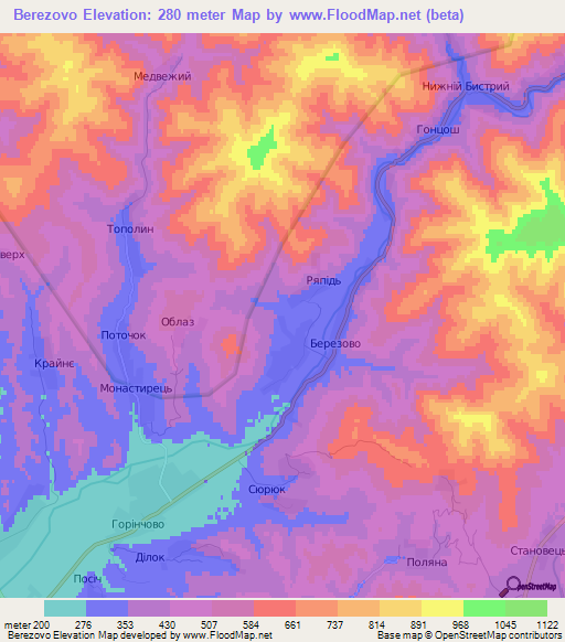 Berezovo,Ukraine Elevation Map