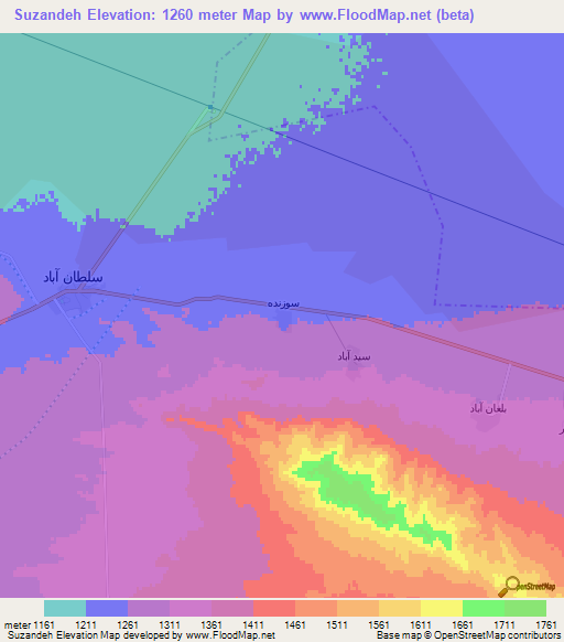 Suzandeh,Iran Elevation Map
