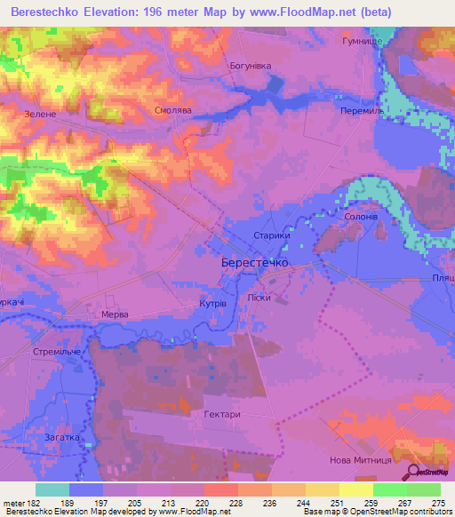 Berestechko,Ukraine Elevation Map