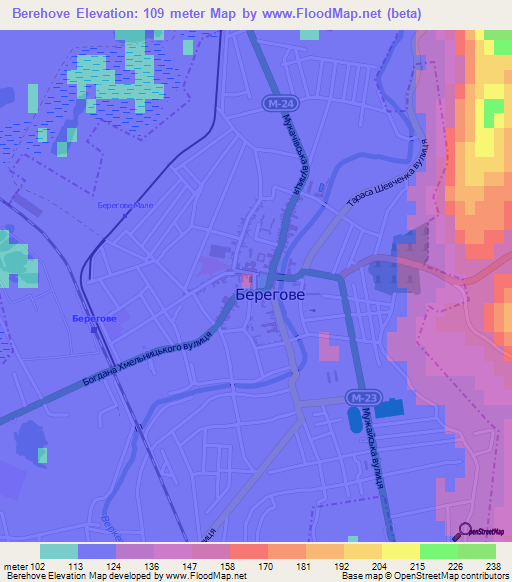 Berehove,Ukraine Elevation Map