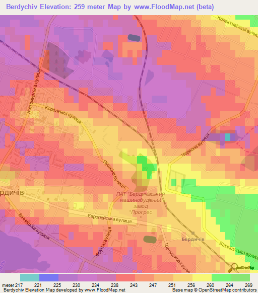 Berdychiv,Ukraine Elevation Map