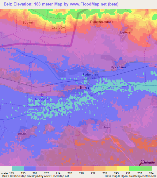 Belz,Ukraine Elevation Map