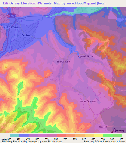 Bili Oslavy,Ukraine Elevation Map