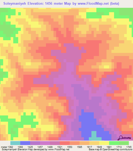 Soleymaniyeh,Iran Elevation Map