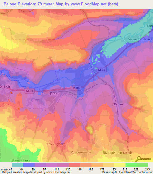Beloye,Ukraine Elevation Map