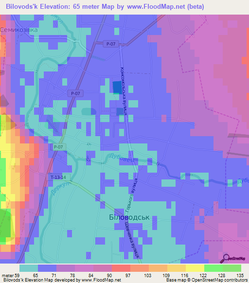 Bilovods'k,Ukraine Elevation Map