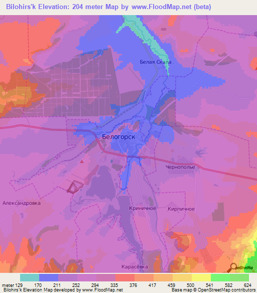 Bilohirs'k,Ukraine Elevation Map