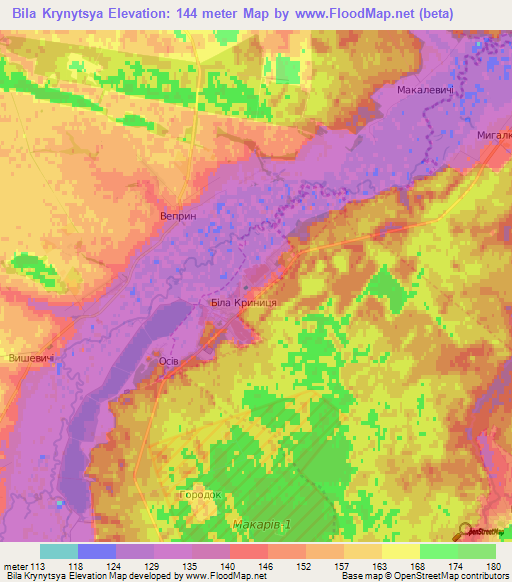 Bila Krynytsya,Ukraine Elevation Map