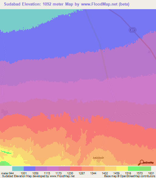 Sudabad,Iran Elevation Map