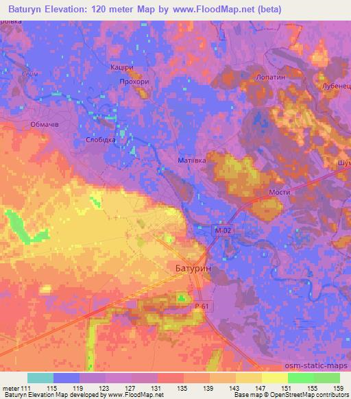 Baturyn,Ukraine Elevation Map