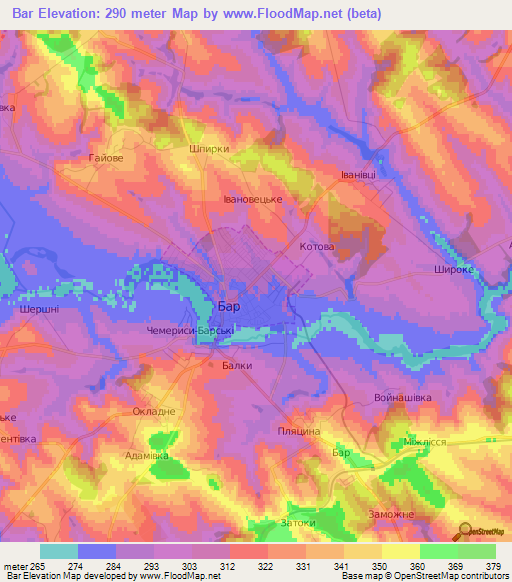 Bar,Ukraine Elevation Map