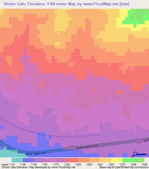 Shotor Galu,Iran Elevation Map