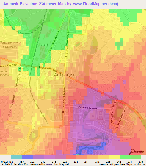 Antratsit,Ukraine Elevation Map
