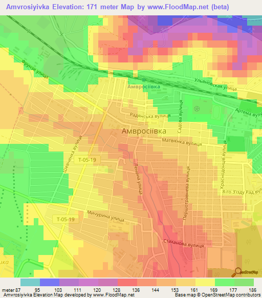 Amvrosiyivka,Ukraine Elevation Map