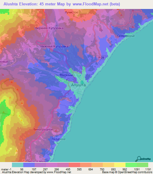 Alushta,Ukraine Elevation Map