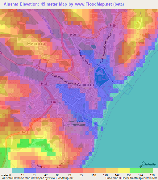 Alushta,Ukraine Elevation Map