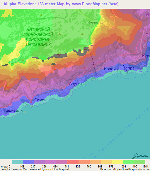 Alupka,Ukraine Elevation Map