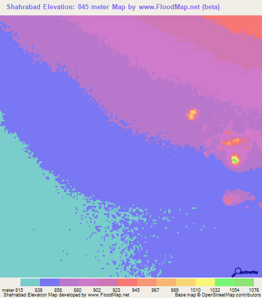 Shahrabad,Iran Elevation Map
