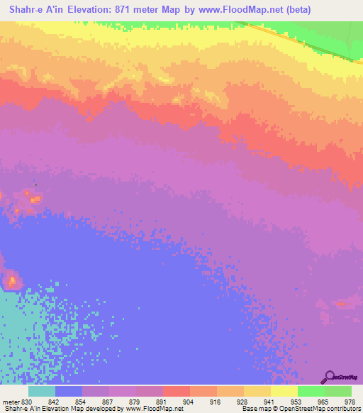 Shahr-e A'in,Iran Elevation Map
