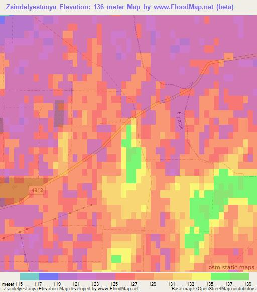Zsindelyestanya,Hungary Elevation Map