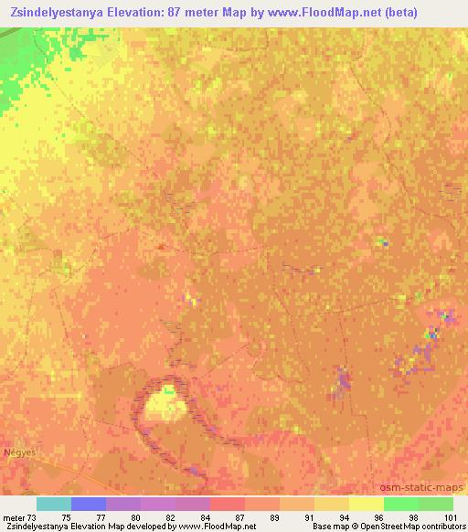 Zsindelyestanya,Hungary Elevation Map