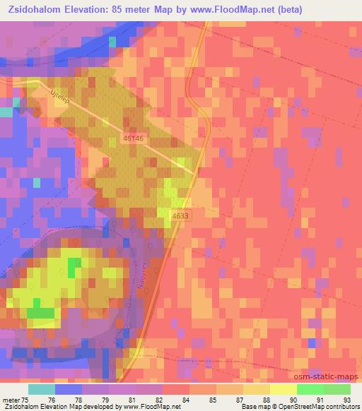 Zsidohalom,Hungary Elevation Map