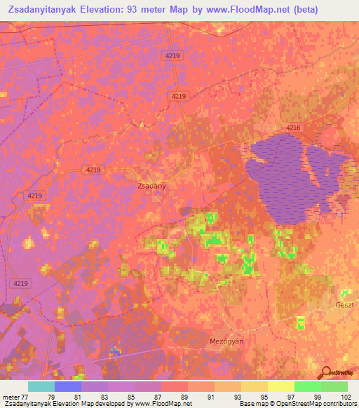 Zsadanyitanyak,Hungary Elevation Map