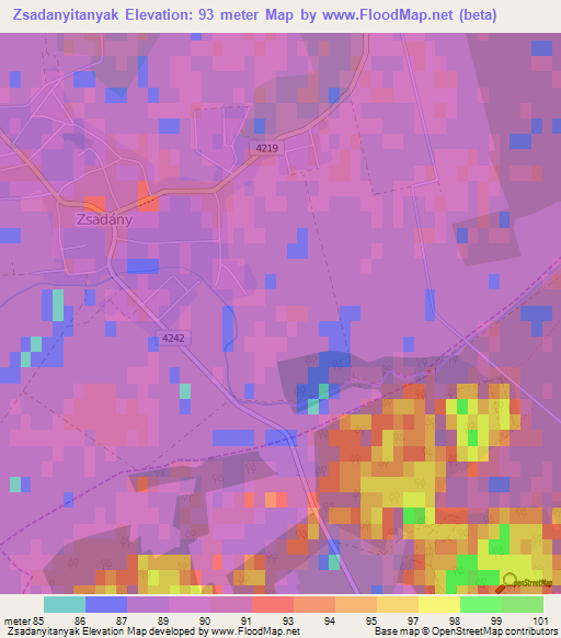Zsadanyitanyak,Hungary Elevation Map
