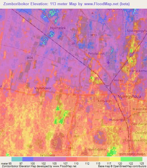 Zomboribokor,Hungary Elevation Map