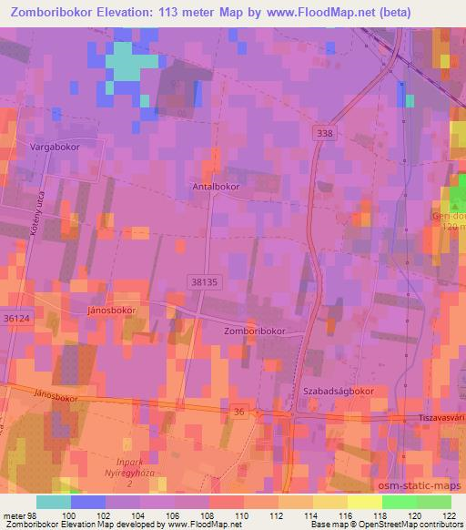 Zomboribokor,Hungary Elevation Map