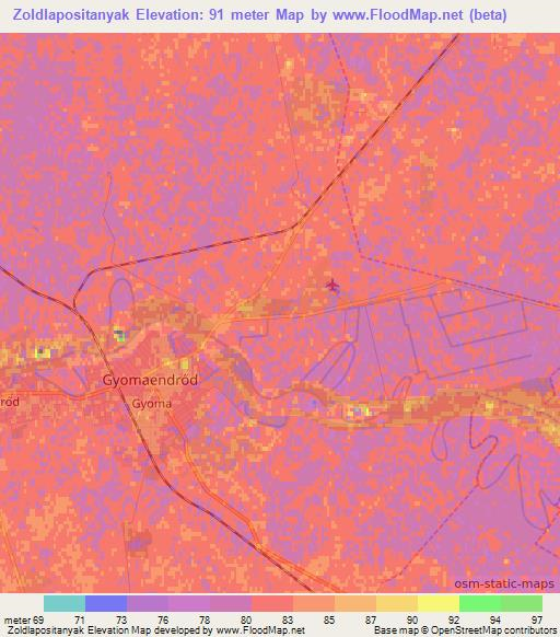 Zoldlapositanyak,Hungary Elevation Map