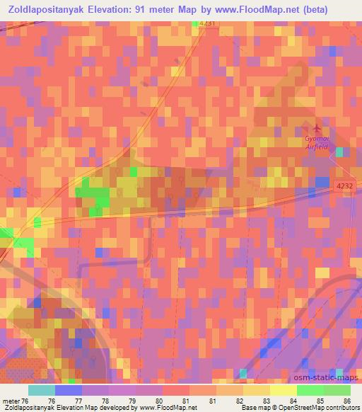 Zoldlapositanyak,Hungary Elevation Map