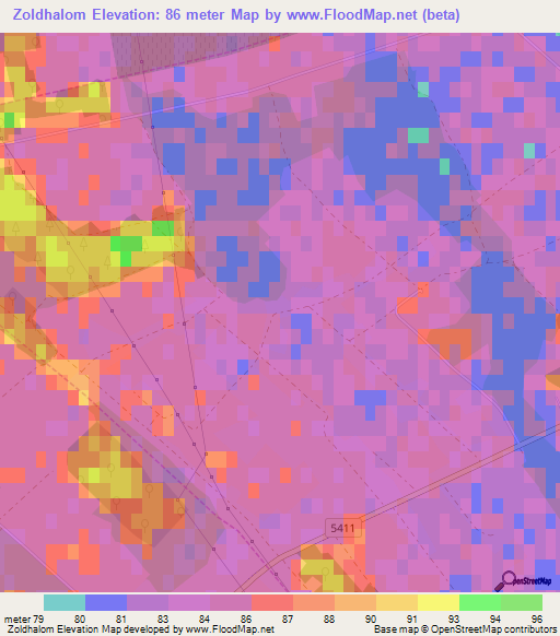 Zoldhalom,Hungary Elevation Map